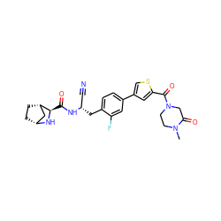 CN1CCN(C(=O)c2cc(-c3ccc(C[C@@H](C#N)NC(=O)[C@H]4N[C@@H]5CC[C@H]4C5)c(F)c3)cs2)CC1=O ZINC000219313912