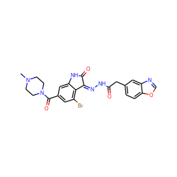 CN1CCN(C(=O)c2cc(Br)c3c(c2)NC(=O)/C3=N\NC(=O)Cc2ccc3ocnc3c2)CC1 ZINC000072141086