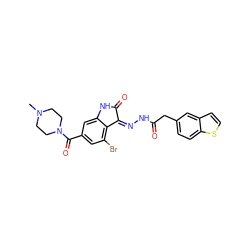 CN1CCN(C(=O)c2cc(Br)c3c(c2)NC(=O)/C3=N\NC(=O)Cc2ccc3sccc3c2)CC1 ZINC000072178381