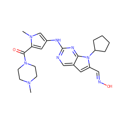 CN1CCN(C(=O)c2cc(Nc3ncc4cc(/C=N/O)n(C5CCCC5)c4n3)cn2C)CC1 ZINC000084670311