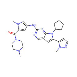 CN1CCN(C(=O)c2cc(Nc3ncc4cc(-c5ccnn5C)n(C5CCCC5)c4n3)cn2C)CC1 ZINC000084670126