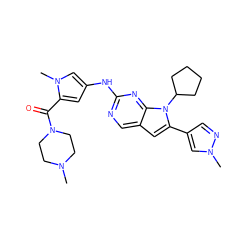 CN1CCN(C(=O)c2cc(Nc3ncc4cc(-c5cnn(C)c5)n(C5CCCC5)c4n3)cn2C)CC1 ZINC000084669395