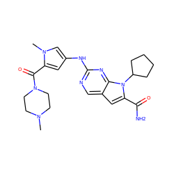 CN1CCN(C(=O)c2cc(Nc3ncc4cc(C(N)=O)n(C5CCCC5)c4n3)cn2C)CC1 ZINC000084670590