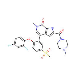 CN1CCN(C(=O)c2cc3c(-c4cc(S(C)(=O)=O)ccc4Oc4ccc(F)cc4F)cn(C)c(=O)c3[nH]2)CC1 ZINC000146748770