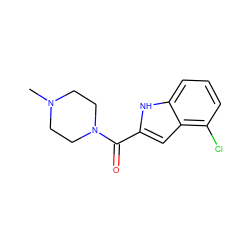 CN1CCN(C(=O)c2cc3c(Cl)cccc3[nH]2)CC1 ZINC000082303377