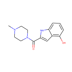 CN1CCN(C(=O)c2cc3c(O)cccc3[nH]2)CC1 ZINC000084654901