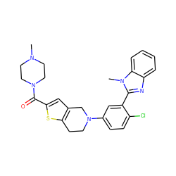 CN1CCN(C(=O)c2cc3c(s2)CCN(c2ccc(Cl)c(-c4nc5ccccc5n4C)c2)C3)CC1 ZINC000653861032