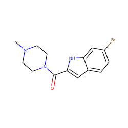 CN1CCN(C(=O)c2cc3ccc(Br)cc3[nH]2)CC1 ZINC000013526659