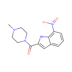 CN1CCN(C(=O)c2cc3cccc([N+](=O)[O-])c3[nH]2)CC1 ZINC000084671228