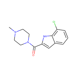 CN1CCN(C(=O)c2cc3cccc(Cl)c3[nH]2)CC1 ZINC000013526671