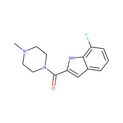 CN1CCN(C(=O)c2cc3cccc(F)c3[nH]2)CC1 ZINC000082273060