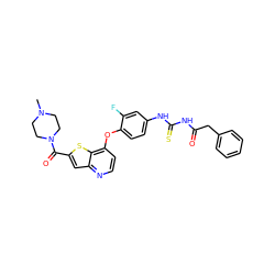 CN1CCN(C(=O)c2cc3nccc(Oc4ccc(NC(=S)NC(=O)Cc5ccccc5)cc4F)c3s2)CC1 ZINC000029043711