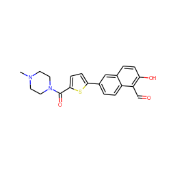 CN1CCN(C(=O)c2ccc(-c3ccc4c(C=O)c(O)ccc4c3)s2)CC1 ZINC000043202385