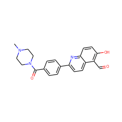 CN1CCN(C(=O)c2ccc(-c3ccc4c(C=O)c(O)ccc4n3)cc2)CC1 ZINC000199612486