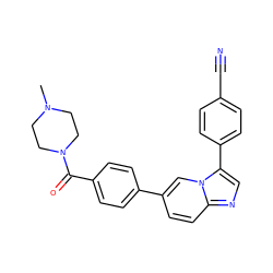 CN1CCN(C(=O)c2ccc(-c3ccc4ncc(-c5ccc(C#N)cc5)n4c3)cc2)CC1 ZINC000217858447