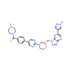 CN1CCN(C(=O)c2ccc(-c3cnc(N4CCO[C@@H](Cn5nnc6ncc(-c7cnn(C)c7)nc65)C4)nc3)cc2)CC1 ZINC000210773202