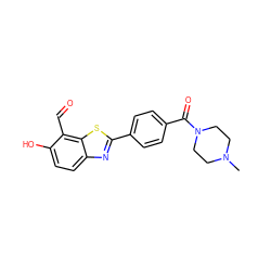 CN1CCN(C(=O)c2ccc(-c3nc4ccc(O)c(C=O)c4s3)cc2)CC1 ZINC000199612519