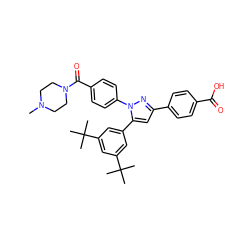 CN1CCN(C(=O)c2ccc(-n3nc(-c4ccc(C(=O)O)cc4)cc3-c3cc(C(C)(C)C)cc(C(C)(C)C)c3)cc2)CC1 ZINC000205382406