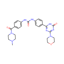 CN1CCN(C(=O)c2ccc(NC(=O)Nc3ccc(-c4nc(N5CCOCC5)nc(=O)[nH]4)cc3)cc2)CC1 ZINC000072177843