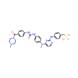 CN1CCN(C(=O)c2ccc(NC(=O)Nc3ccc(N(C)c4ccnc(Nc5ccc(CS(C)(=O)=O)cc5)n4)cc3)cc2)CC1 ZINC000014945171