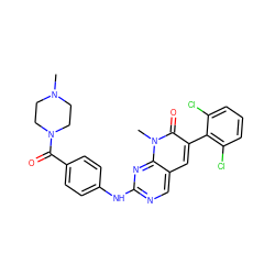 CN1CCN(C(=O)c2ccc(Nc3ncc4cc(-c5c(Cl)cccc5Cl)c(=O)n(C)c4n3)cc2)CC1 ZINC000045252982