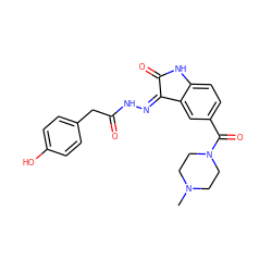 CN1CCN(C(=O)c2ccc3c(c2)/C(=N/NC(=O)Cc2ccc(O)cc2)C(=O)N3)CC1 ZINC000072180906