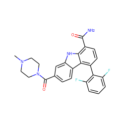 CN1CCN(C(=O)c2ccc3c(c2)[nH]c2c(C(N)=O)ccc(-c4c(F)cccc4F)c23)CC1 ZINC000473127393