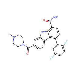 CN1CCN(C(=O)c2ccc3c(c2)[nH]c2c(C(N)=O)ccc(-c4cc(F)ccc4F)c23)CC1 ZINC000473123238