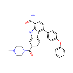 CN1CCN(C(=O)c2ccc3c(c2)[nH]c2c(C(N)=O)ccc(-c4ccc(Oc5ccccc5)cc4)c23)CC1 ZINC000473123146