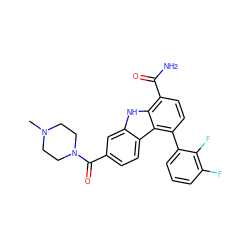 CN1CCN(C(=O)c2ccc3c(c2)[nH]c2c(C(N)=O)ccc(-c4cccc(F)c4F)c23)CC1 ZINC000473123042