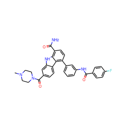 CN1CCN(C(=O)c2ccc3c(c2)[nH]c2c(C(N)=O)ccc(-c4cccc(NC(=O)c5ccc(F)cc5)c4)c23)CC1 ZINC000473136413