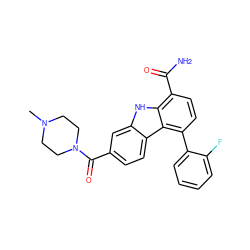 CN1CCN(C(=O)c2ccc3c(c2)[nH]c2c(C(N)=O)ccc(-c4ccccc4F)c23)CC1 ZINC000113170837