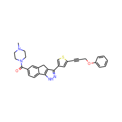 CN1CCN(C(=O)c2ccc3c(c2)Cc2c(-c4csc(C#CCOc5ccccc5)c4)n[nH]c2-3)CC1 ZINC000028641572