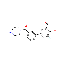 CN1CCN(C(=O)c2cccc(-c3cc(F)c(O)c(C=O)c3)c2)CC1 ZINC000169699682