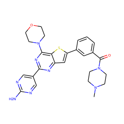 CN1CCN(C(=O)c2cccc(-c3cc4nc(-c5cnc(N)nc5)nc(N5CCOCC5)c4s3)c2)CC1 ZINC000049089397