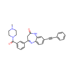 CN1CCN(C(=O)c2cccc(C3=Nc4ccc(C#Cc5ccccc5)cc4NC(=O)C3)c2)CC1 ZINC000101155472