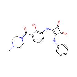 CN1CCN(C(=O)c2cccc(Nc3c(Nc4ccccc4)c(=O)c3=O)c2O)CC1 ZINC000003988170