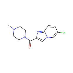 CN1CCN(C(=O)c2cn3cc(Cl)ccc3n2)CC1 ZINC000082157938