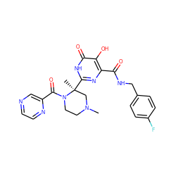 CN1CCN(C(=O)c2cnccn2)[C@@](C)(c2nc(C(=O)NCc3ccc(F)cc3)c(O)c(=O)[nH]2)C1 ZINC000043024734