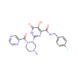 CN1CCN(C(=O)c2cnccn2)[C@H](c2nc(C(=O)NCc3ccc(F)cc3)c(O)c(=O)[nH]2)C1 ZINC000043068391