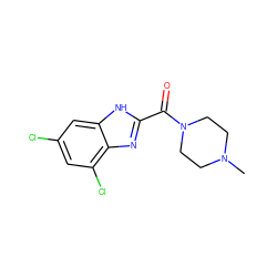 CN1CCN(C(=O)c2nc3c(Cl)cc(Cl)cc3[nH]2)CC1 ZINC000013678220