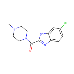 CN1CCN(C(=O)c2nc3ccc(Cl)cc3[nH]2)CC1 ZINC000028455803