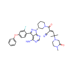 CN1CCN(C(C)(C)/C=C(\C#N)C(=O)N2CCC[C@@H](n3nc(-c4ccc(Oc5ccccc5)cc4F)c4c(N)ncnc43)C2)CC1=O ZINC000207750160