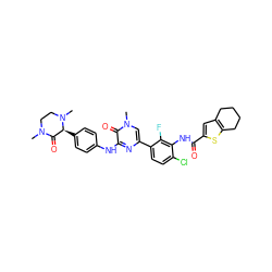 CN1CCN(C)[C@@H](c2ccc(Nc3nc(-c4ccc(Cl)c(NC(=O)c5cc6c(s5)CCCC6)c4F)cn(C)c3=O)cc2)C1=O ZINC000164634978