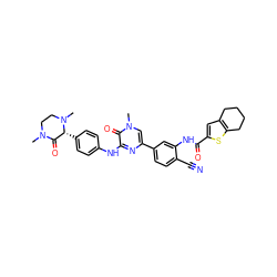 CN1CCN(C)[C@H](c2ccc(Nc3nc(-c4ccc(C#N)c(NC(=O)c5cc6c(s5)CCCC6)c4)cn(C)c3=O)cc2)C1=O ZINC000059185061