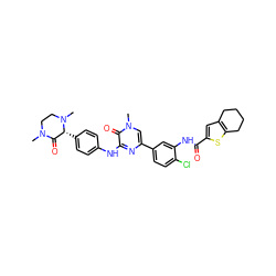 CN1CCN(C)[C@H](c2ccc(Nc3nc(-c4ccc(Cl)c(NC(=O)c5cc6c(s5)CCCC6)c4)cn(C)c3=O)cc2)C1=O ZINC000059185059