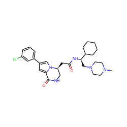 CN1CCN(C[C@@H](NC(=O)C[C@H]2CNC(=O)c3cc(-c4cccc(Cl)c4)cn32)C2CCCCC2)CC1 ZINC000169325499