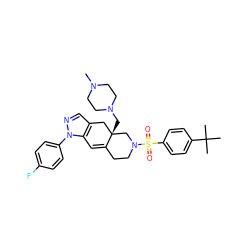 CN1CCN(C[C@]23Cc4cnn(-c5ccc(F)cc5)c4C=C2CCN(S(=O)(=O)c2ccc(C(C)(C)C)cc2)C3)CC1 ZINC000029128111