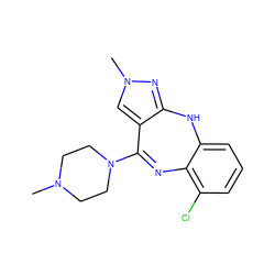 CN1CCN(C2=Nc3c(Cl)cccc3Nc3nn(C)cc32)CC1 ZINC000026575524