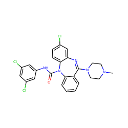 CN1CCN(C2=Nc3cc(Cl)ccc3N(C(=O)Nc3cc(Cl)cc(Cl)c3)c3ccccc32)CC1 ZINC000036089409